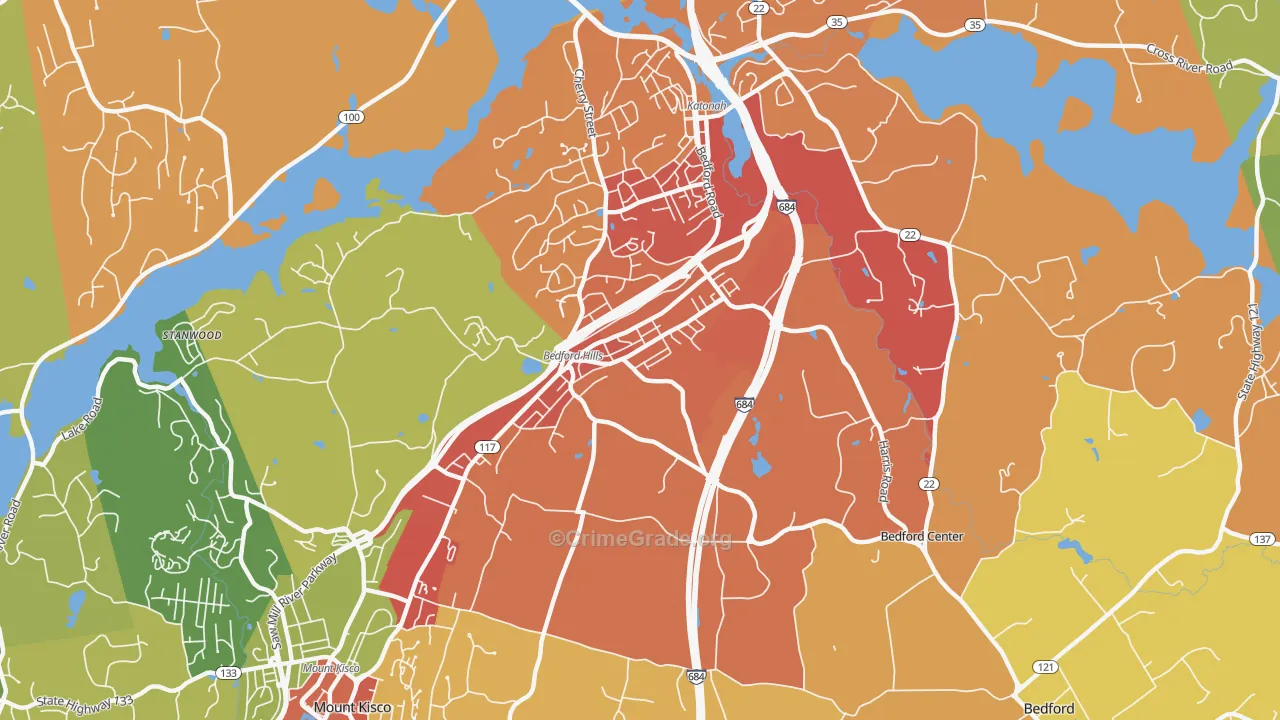 Bedford Hills, NY Map of Robbery Rates