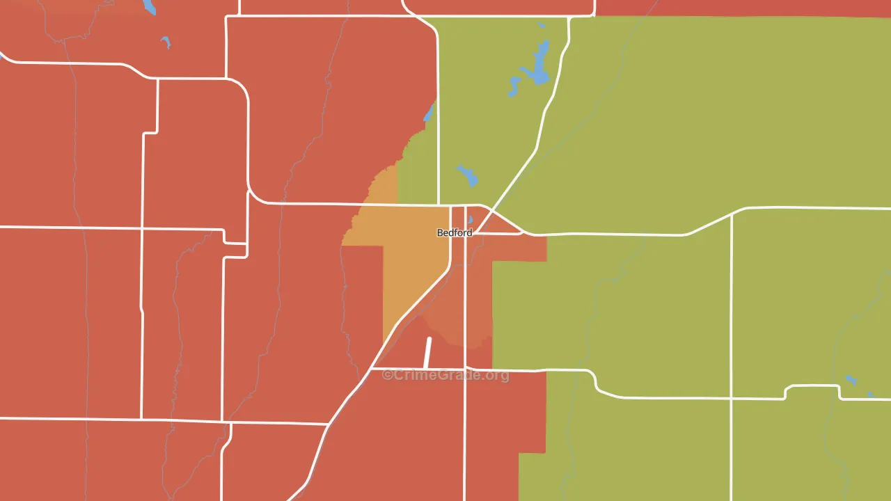 Bedford, IA Map of Robbery Rates