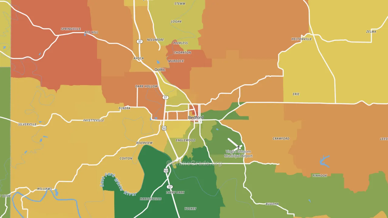 Bedford, IN Map of Robbery Rates