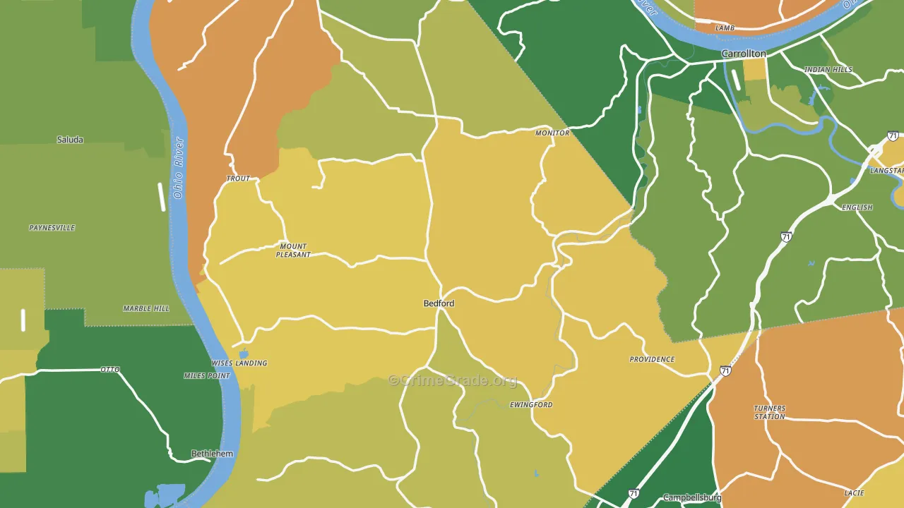 Bedford, KY Map of Robbery Rates