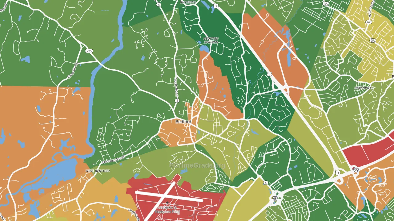 Bedford, MA Map of Robbery Rates