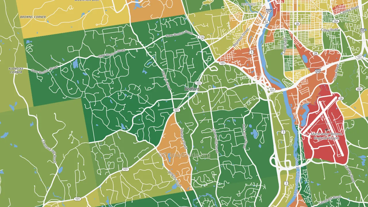 Bedford, NH Map of Robbery Rates