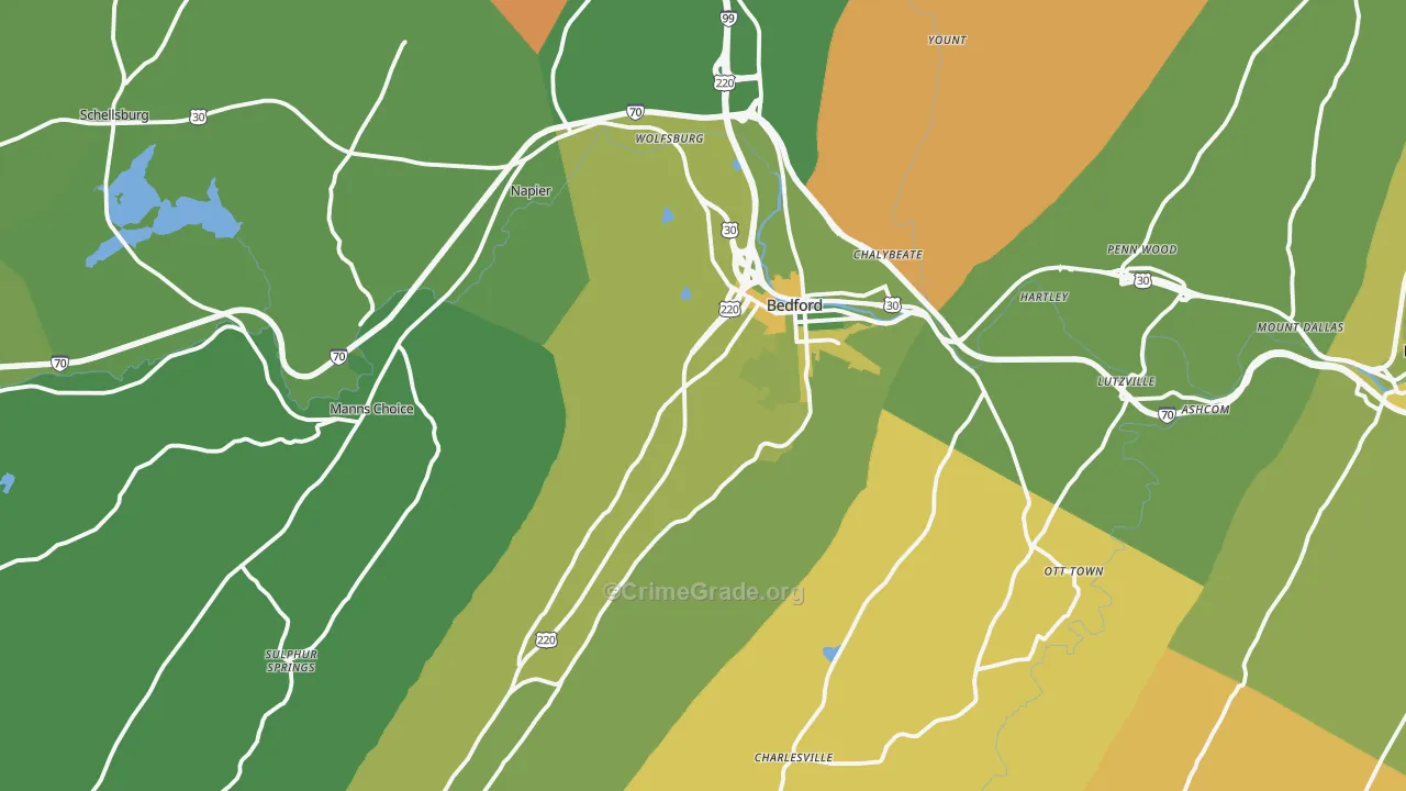 Bedford, PA Map of Robbery Rates