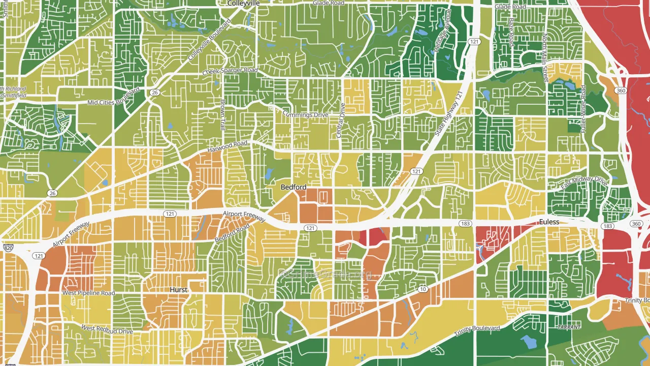 Bedford, TX Map of Robbery Rates