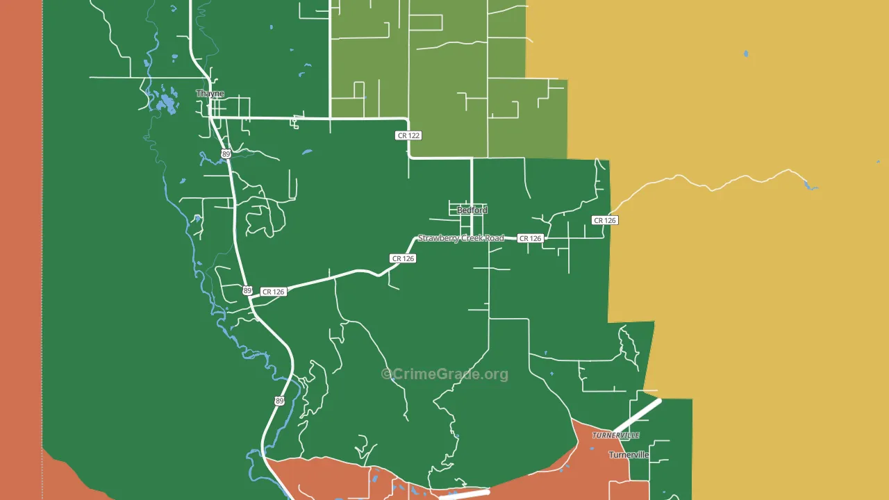 Bedford, WY Map of Robbery Rates