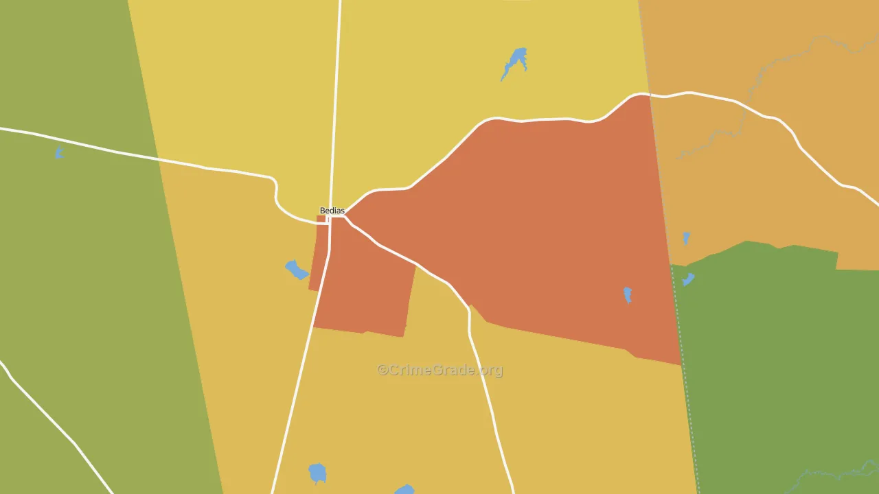 Bedias, TX Map of Robbery Rates