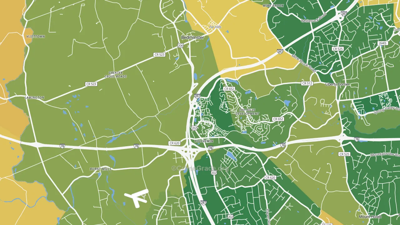 Bedminster, NJ Map of Robbery Rates