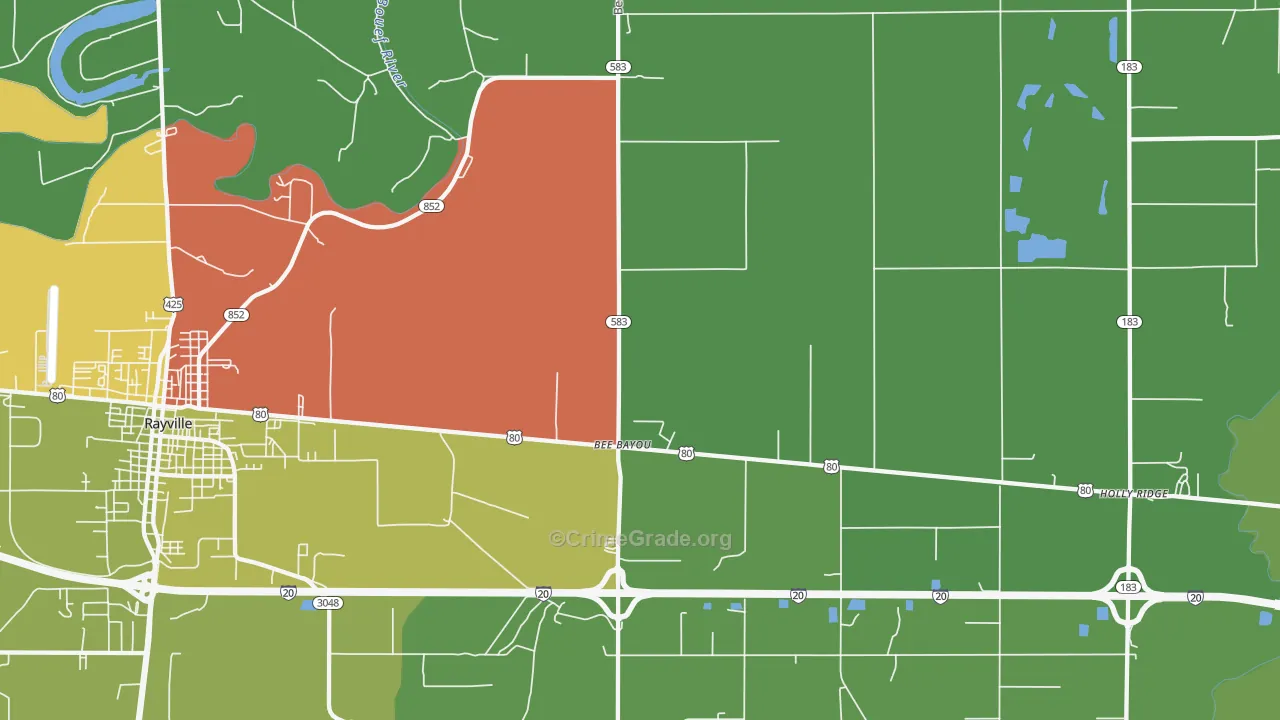 Bee Bayou, LA Map of Robbery Rates