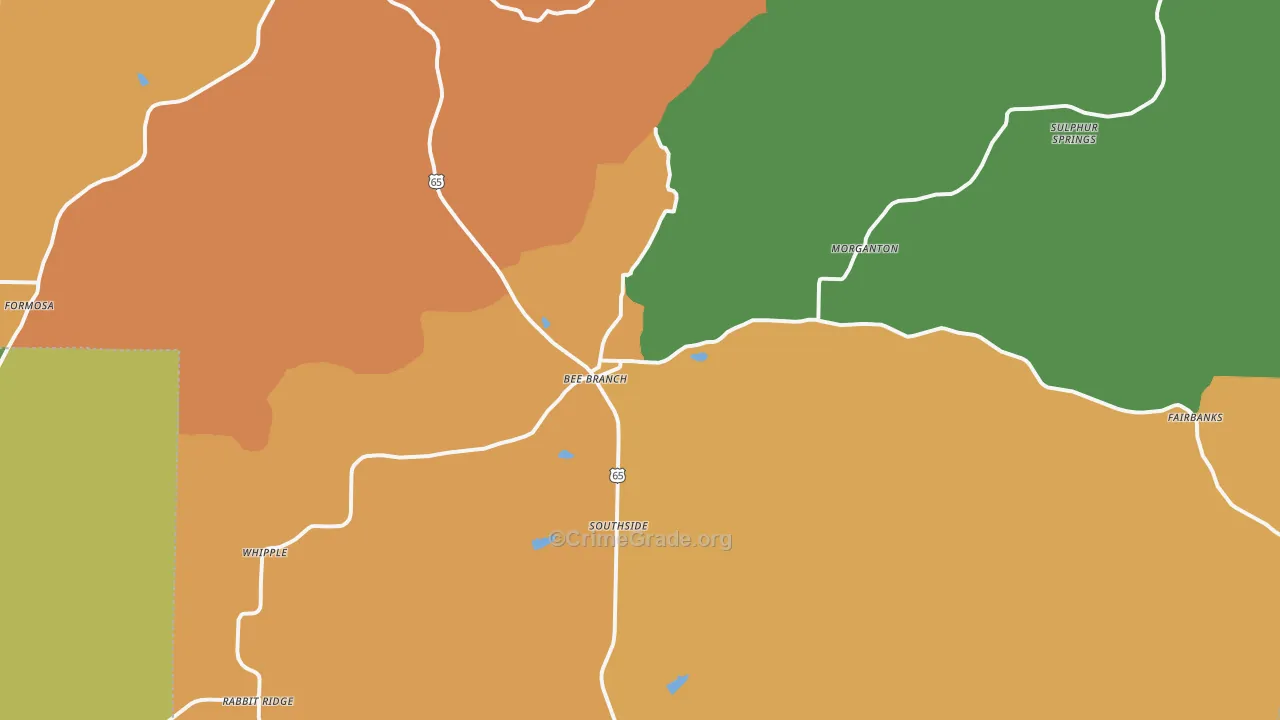 Bee Branch, AR Map of Robbery Rates