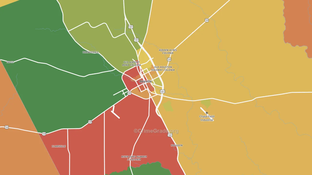 Bee County, TX Map of Robbery Rates
