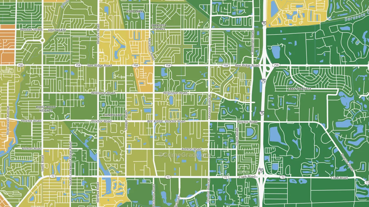 Bee Ridge, FL Map of Robbery Rates