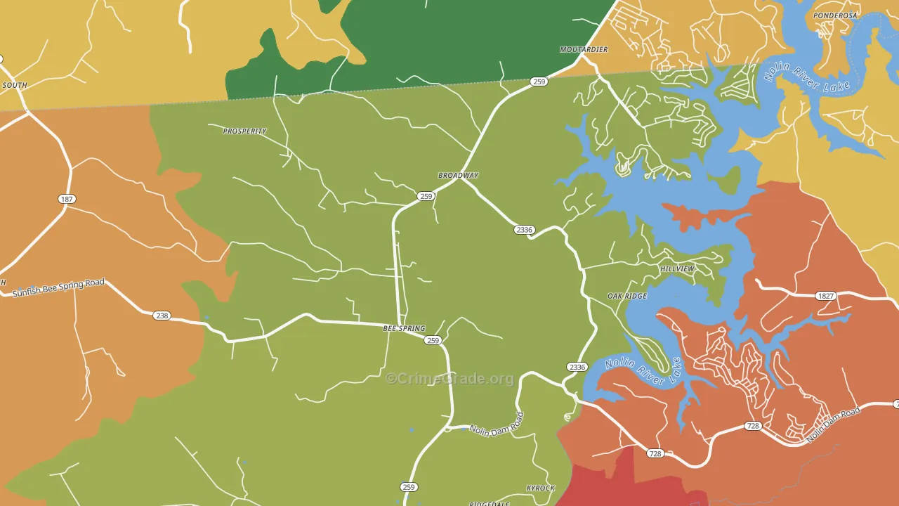 Bee Spring, KY Map of Robbery Rates