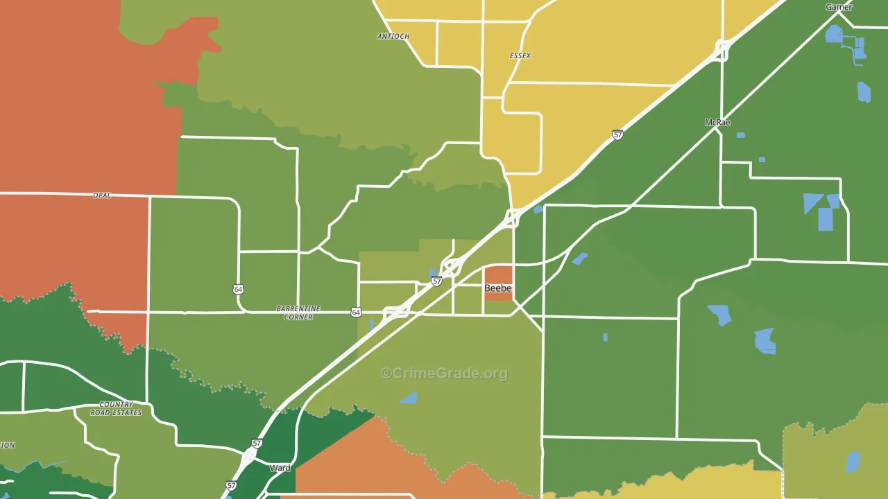 Beebe, AR Map of Robbery Rates