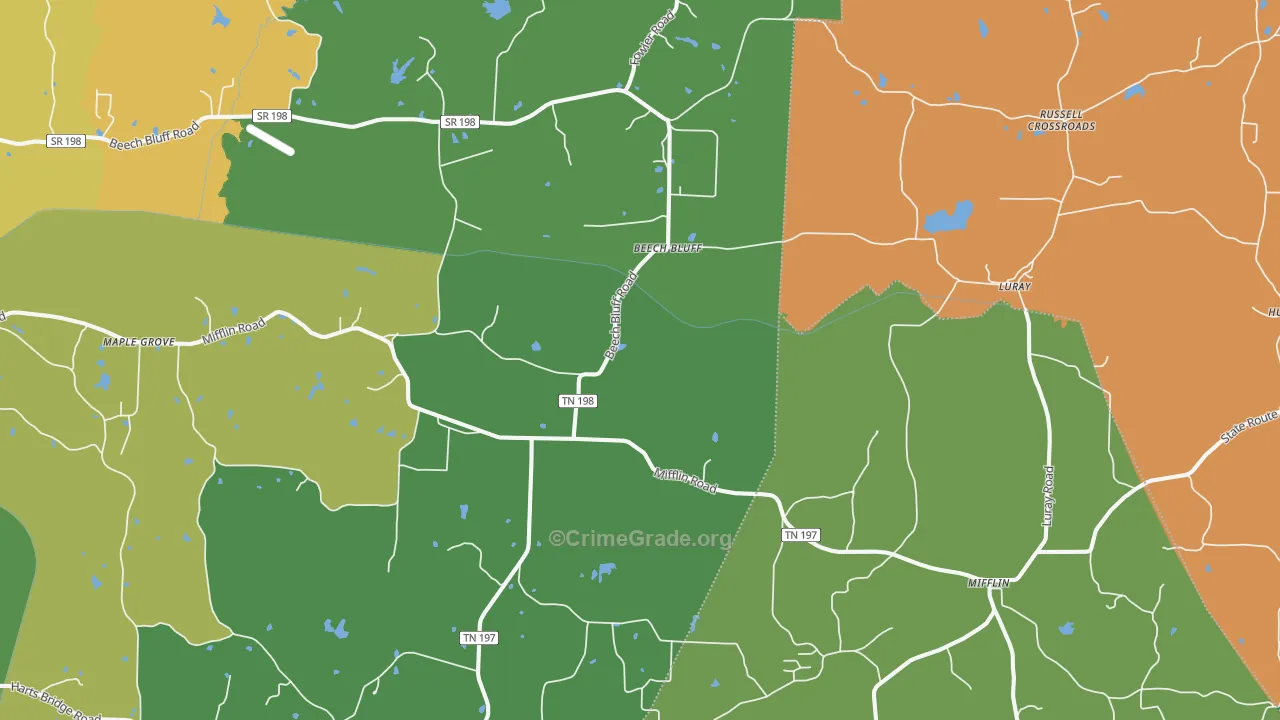 Beech Bluff, TN Map of Robbery Rates