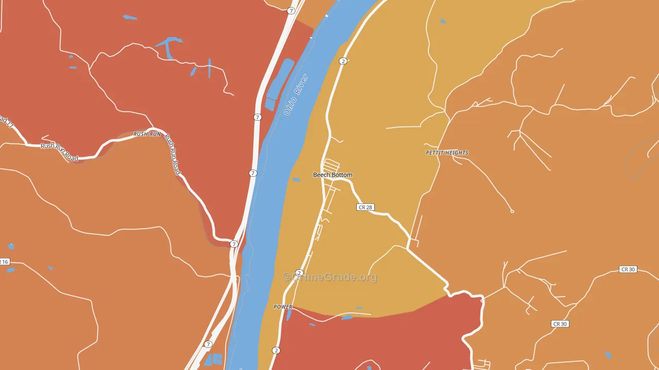 Beech Bottom, WV Map of Robbery Rates