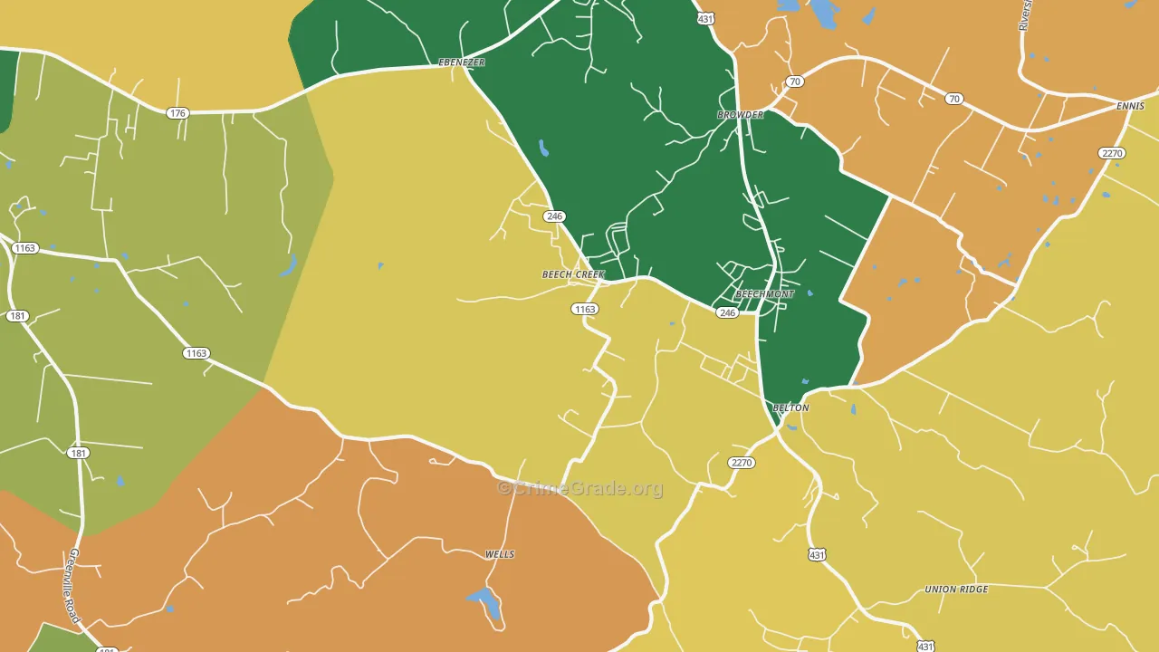 Beech Creek, KY Map of Robbery Rates