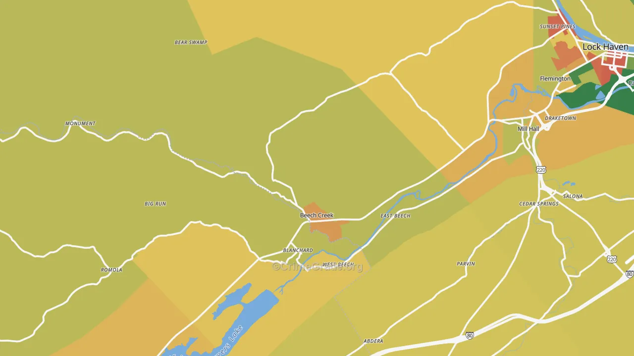 Beech Creek, PA Map of Robbery Rates