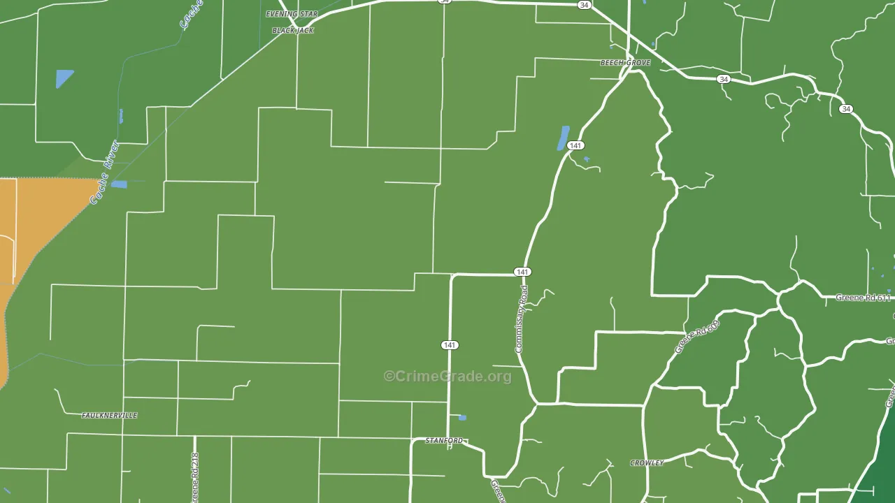Beech Grove, AR Map of Robbery Rates