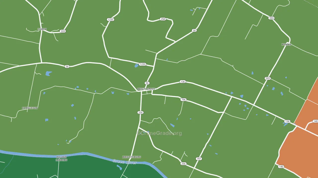 Beech Grove, KY Map of Robbery Rates