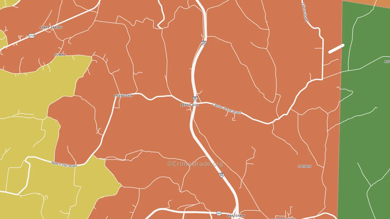 Beech Hill, TN Map of Robbery Rates