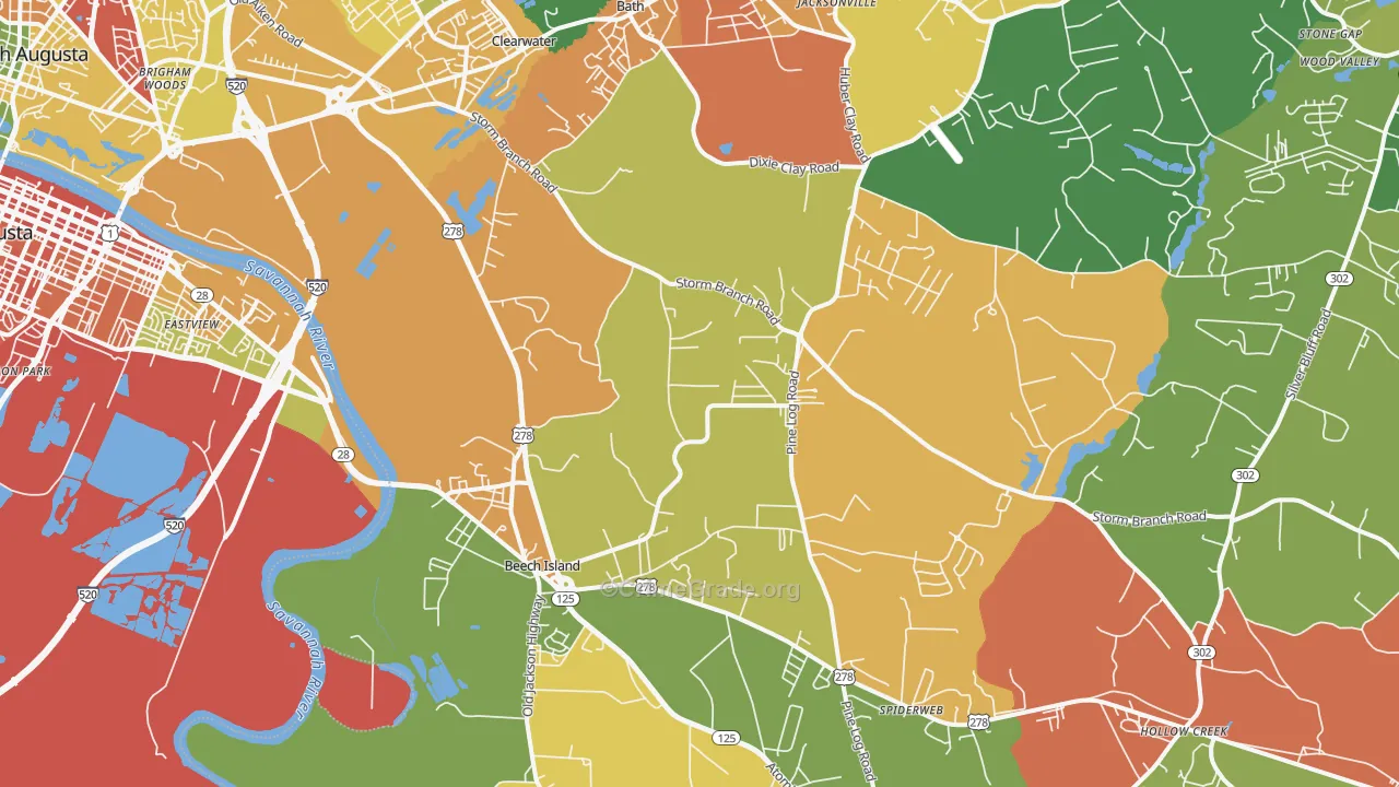 Beech Island, SC Map of Robbery Rates