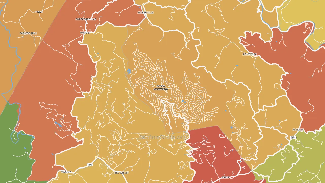 Beech Mountain, NC Map of Robbery Rates