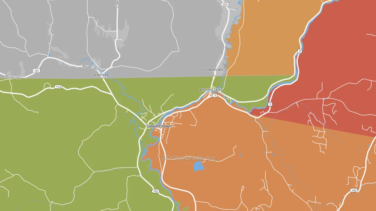 Beecher Falls, VT Map of Robbery Rates