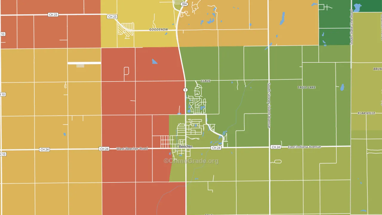 Beecher, IL Map of Robbery Rates