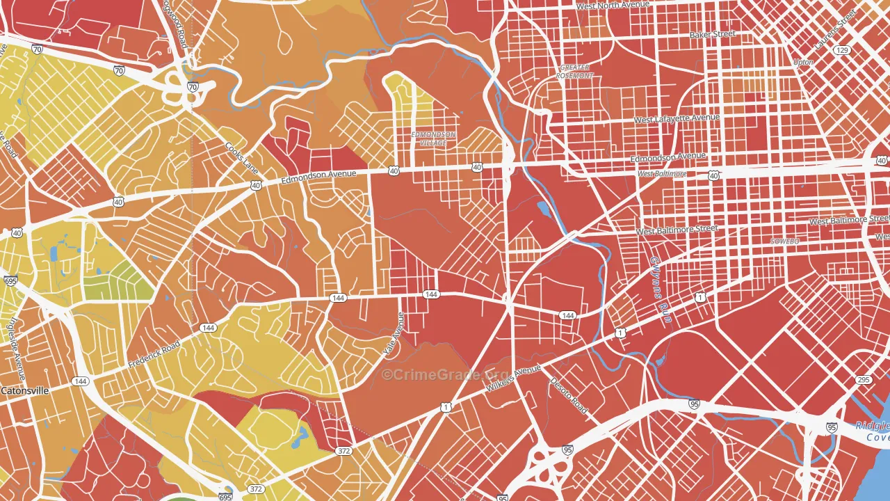 Beechfielf-Irvington Area, Baltimore, MD Map of Robbery Rates