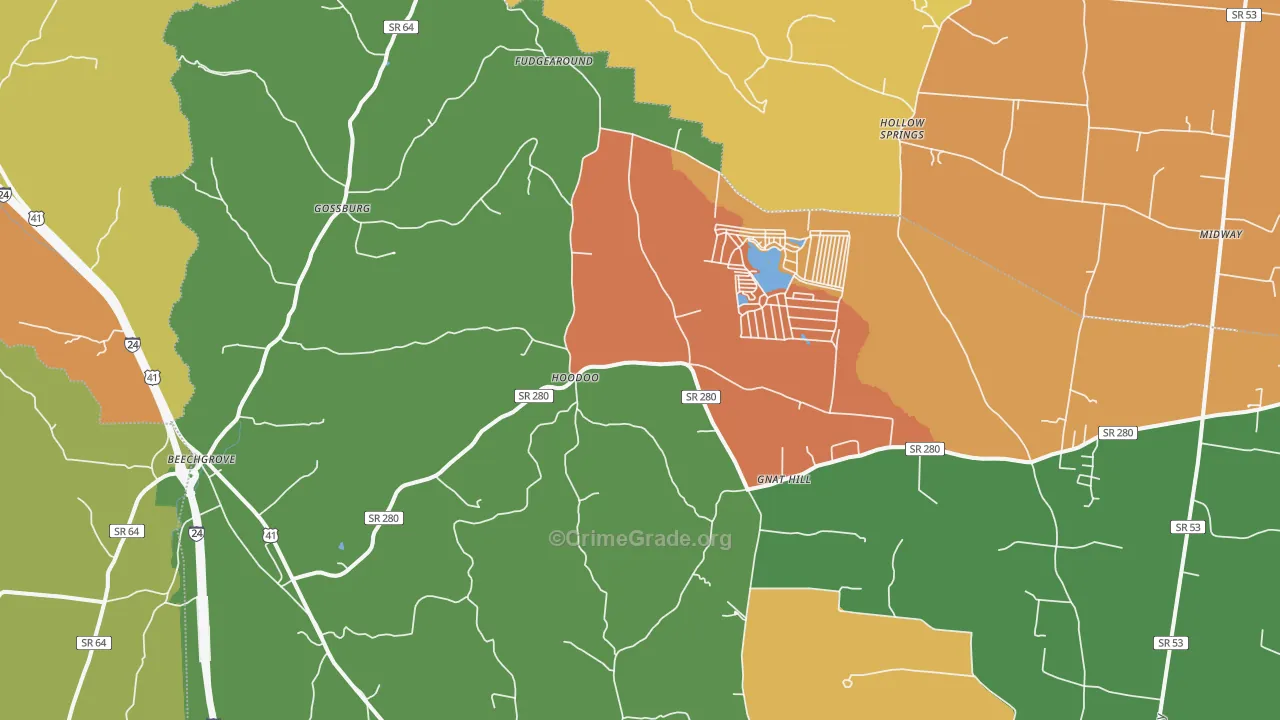 Beechgrove, TN Map of Robbery Rates