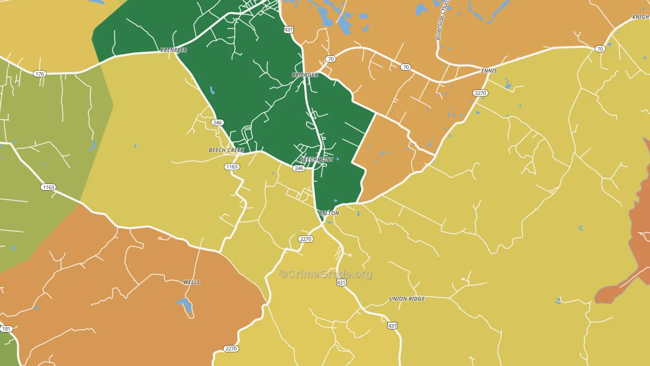 Beechmont, KY Map of Robbery Rates