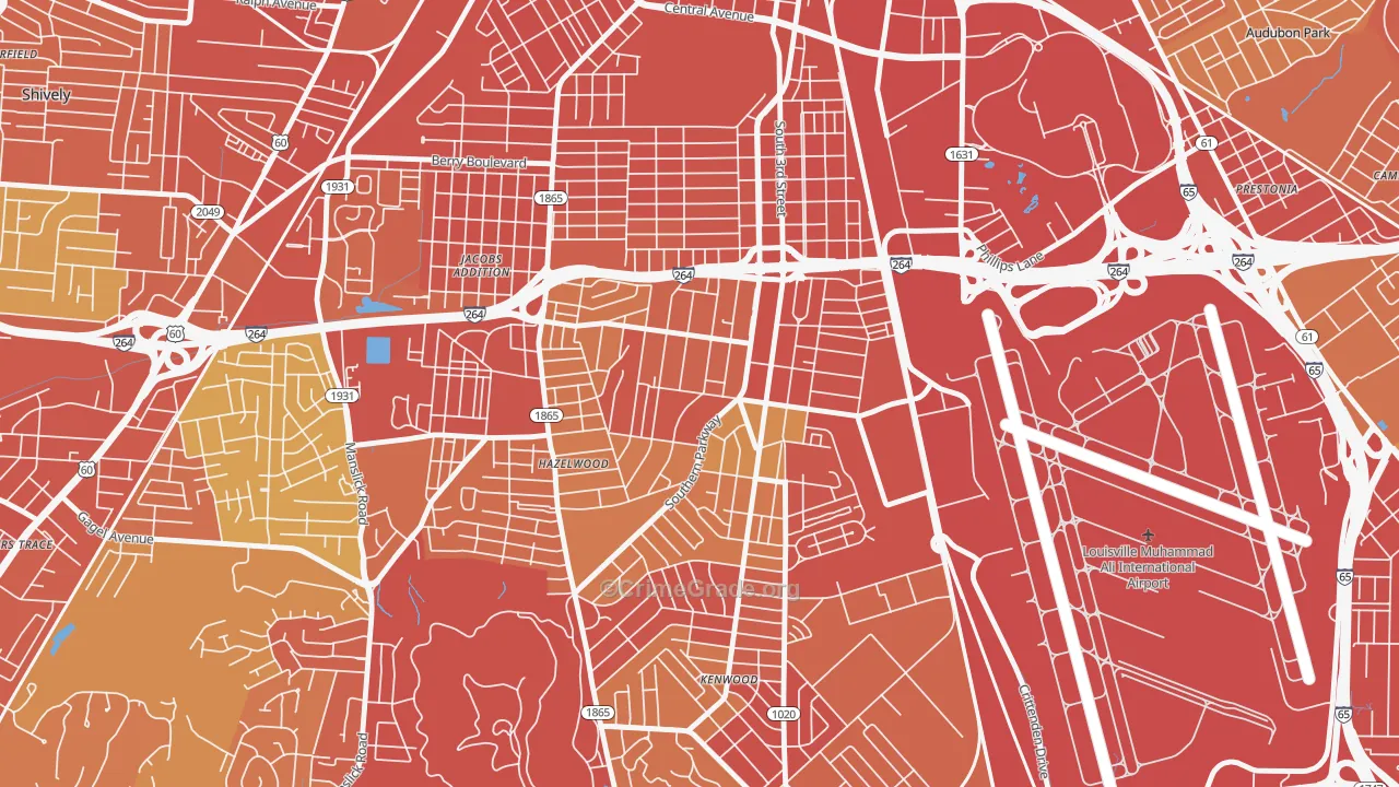 Beechmont, Louisville, KY Map of Robbery Rates