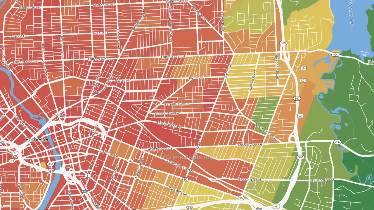 Beechwood, Rochester, NY Map of Robbery Rates