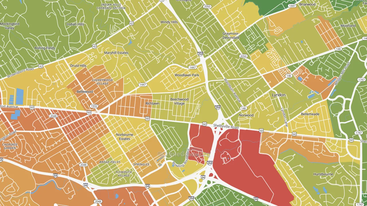 Beechwood Village, KY Map of Robbery Rates