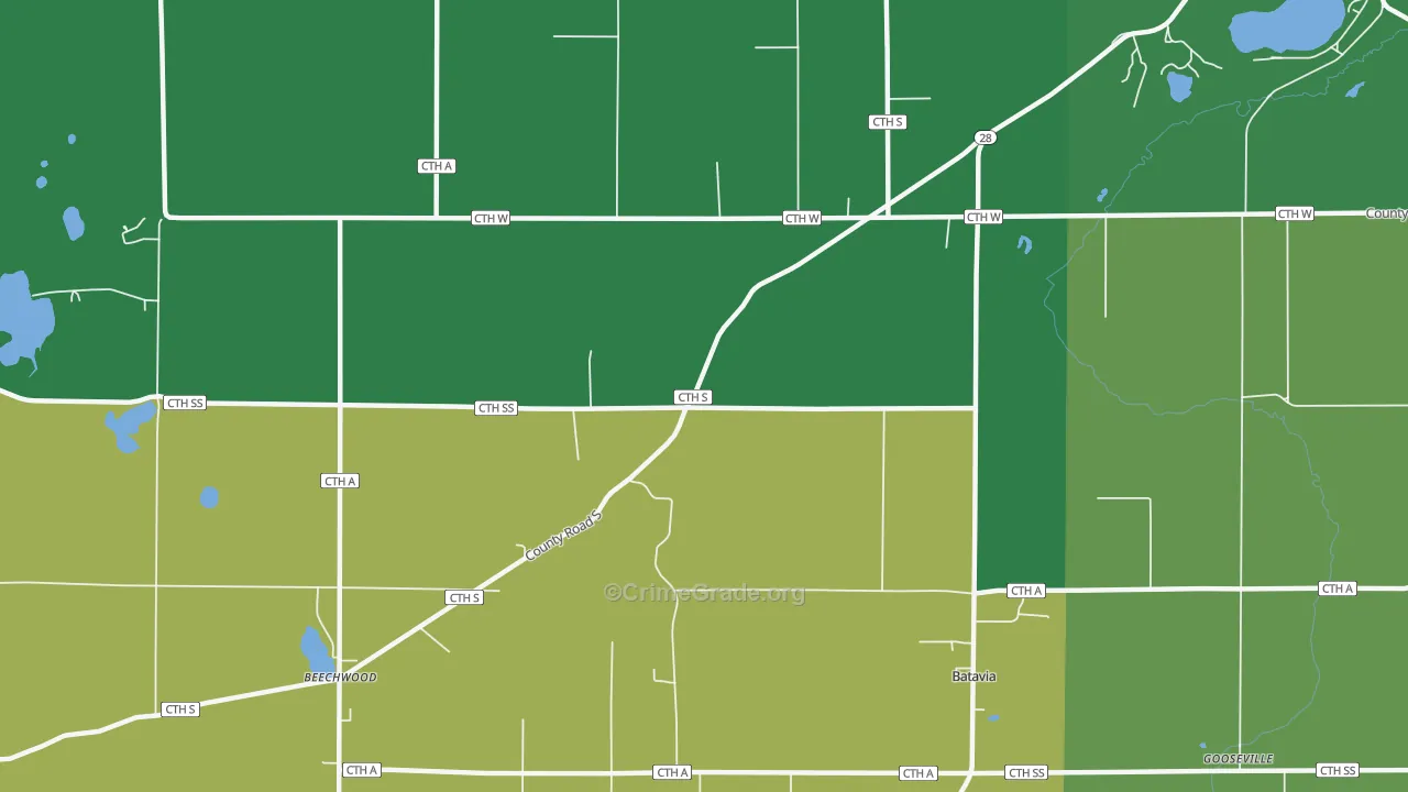 Beechwood, WI Map of Robbery Rates