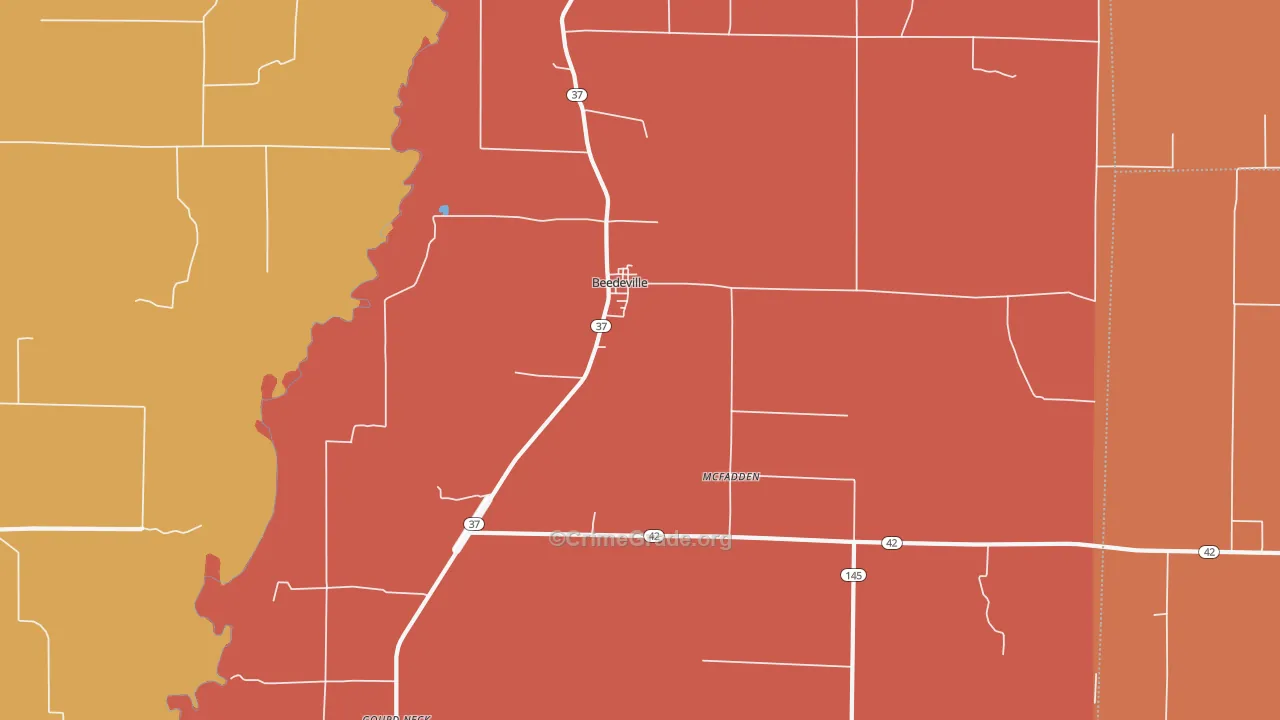 Beedeville, AR Map of Robbery Rates