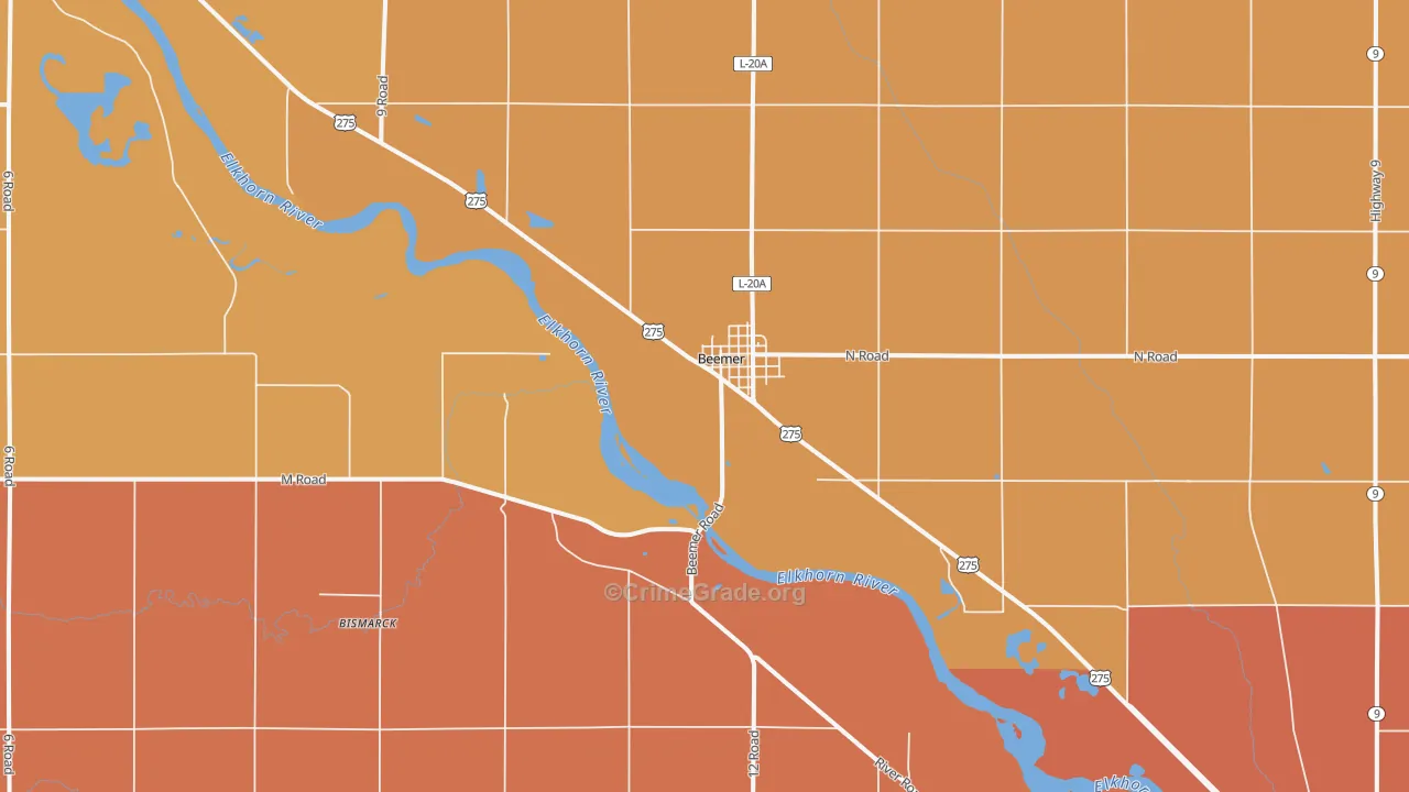 Beemer, NE Map of Robbery Rates