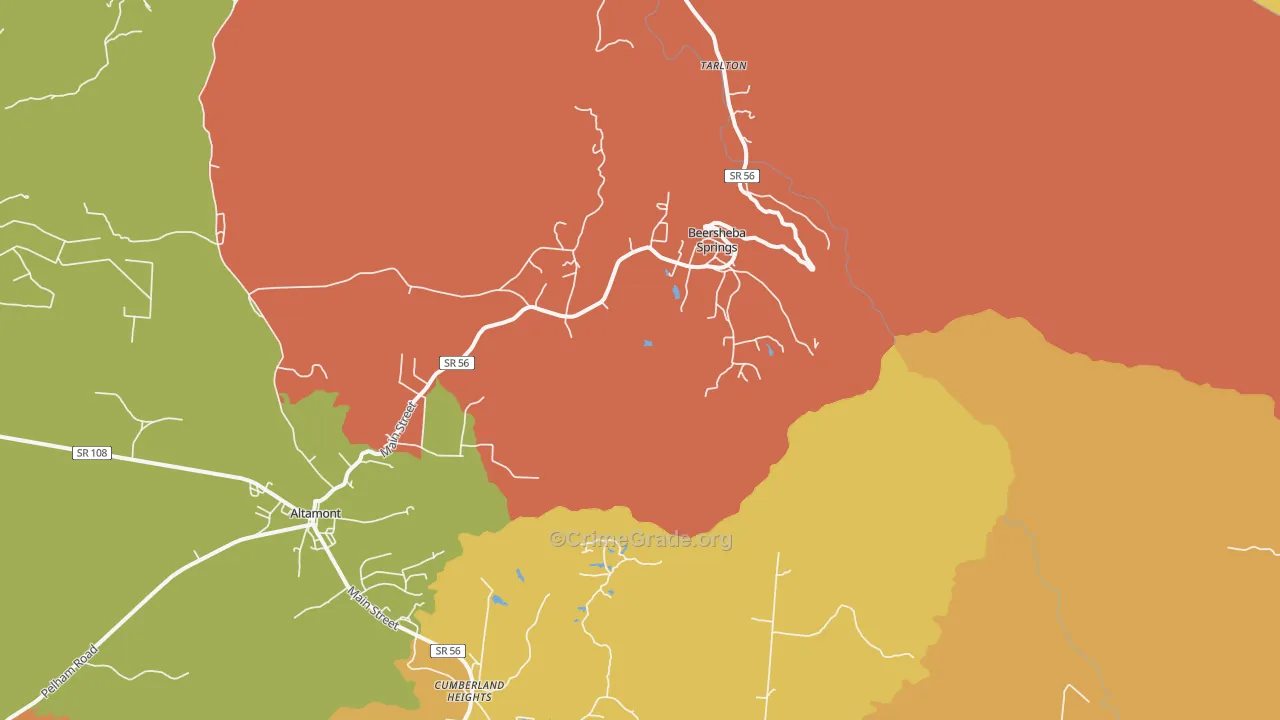 Beersheba Springs, TN Map of Robbery Rates