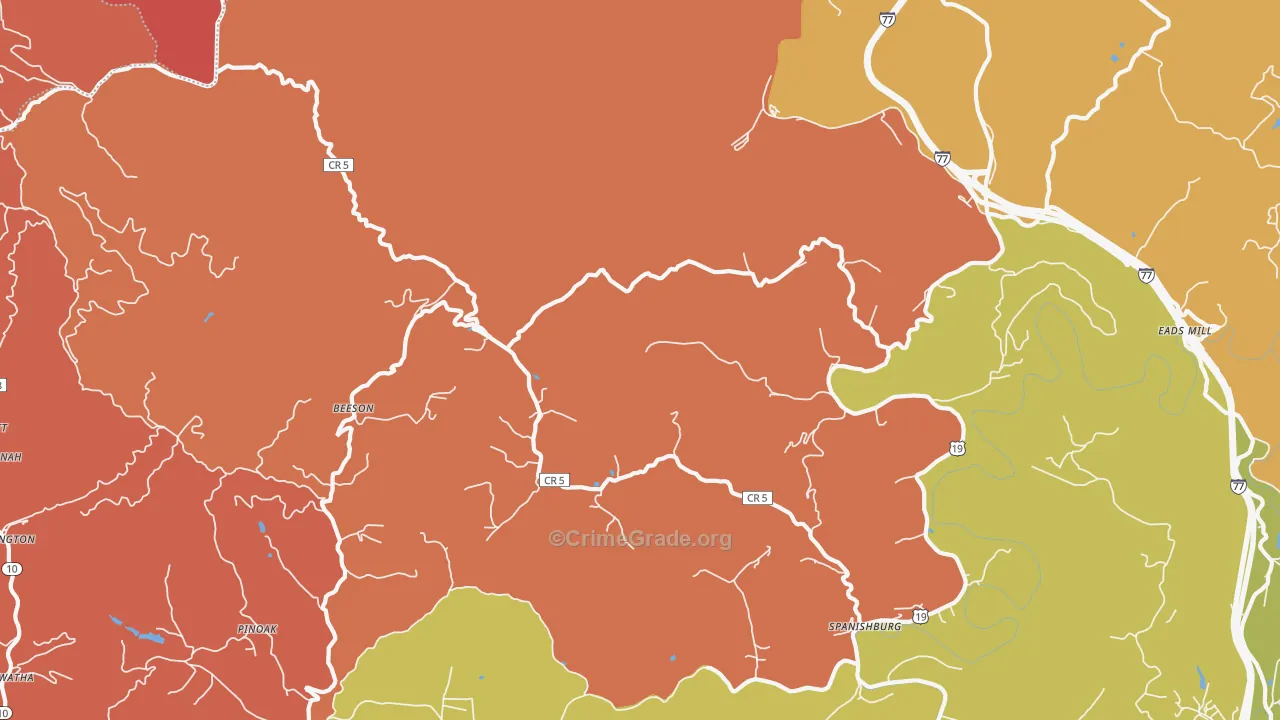 Beeson, WV Map of Robbery Rates