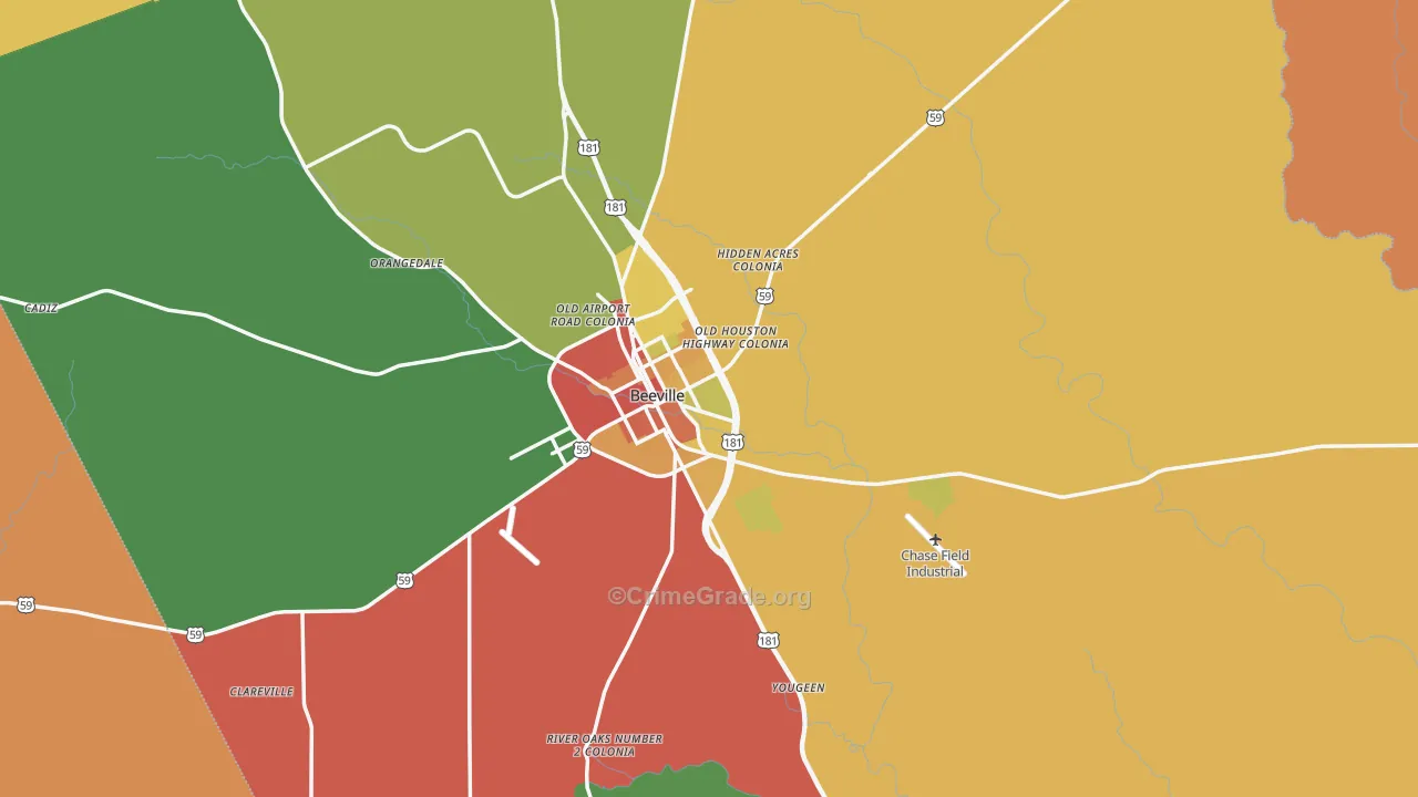 Beeville, TX Map of Robbery Rates