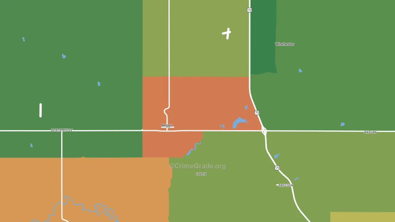 Beggs, OK Map of Robbery Rates