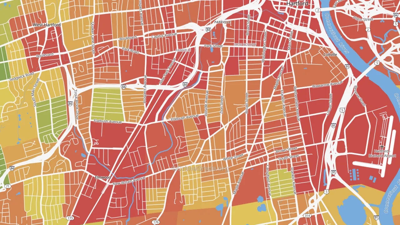 Behind The Rocks, Hartford, CT Map of Robbery Rates