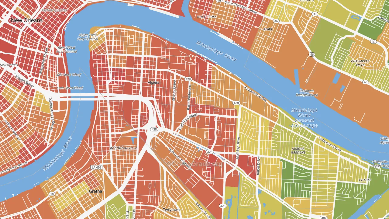 Behrman, New Orleans, LA Map of Robbery Rates