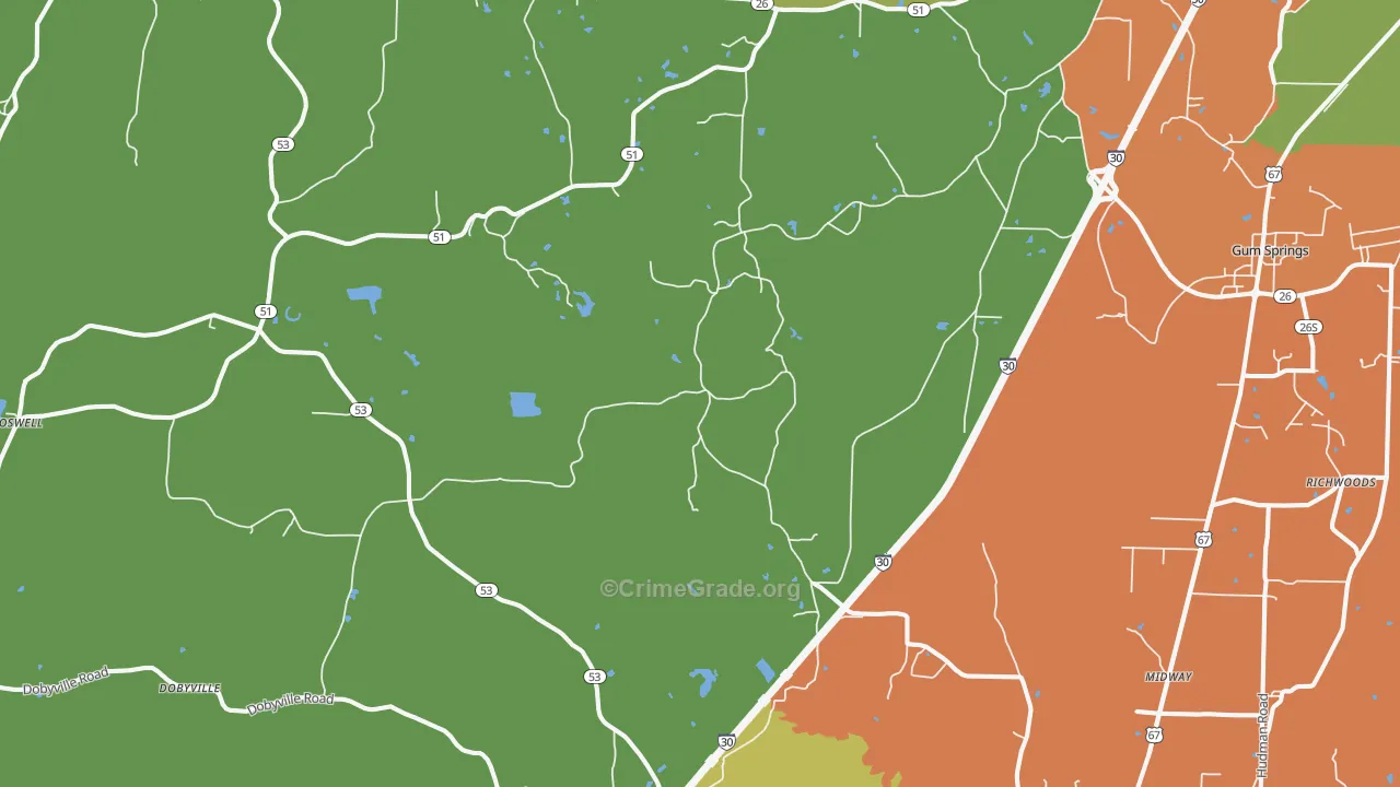 Beirne, AR Map of Robbery Rates