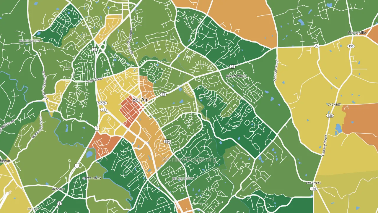 Bel Air, MD Map of Robbery Rates