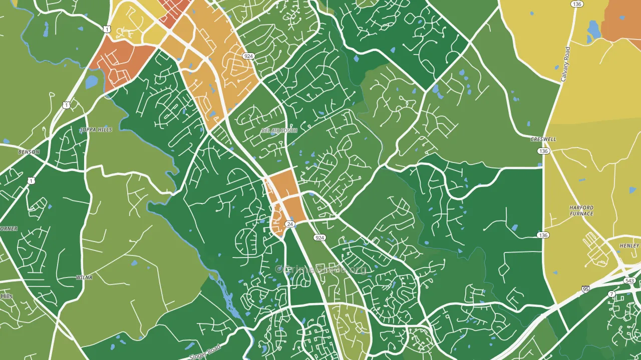 Bel Air South, MD Map of Robbery Rates
