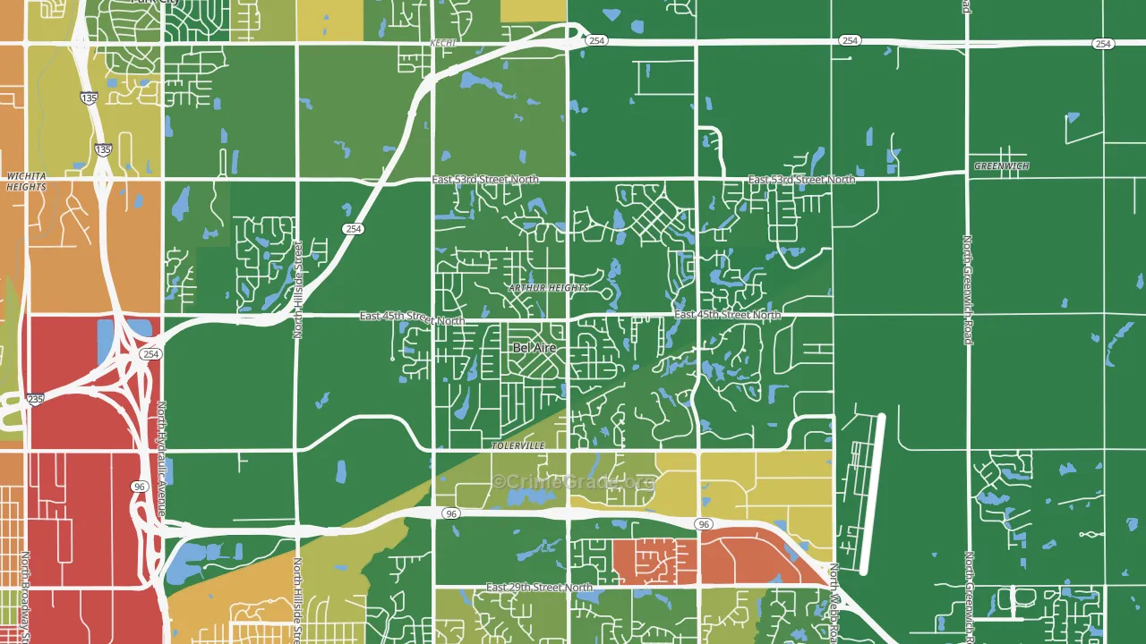 Bel Aire, KS Map of Robbery Rates