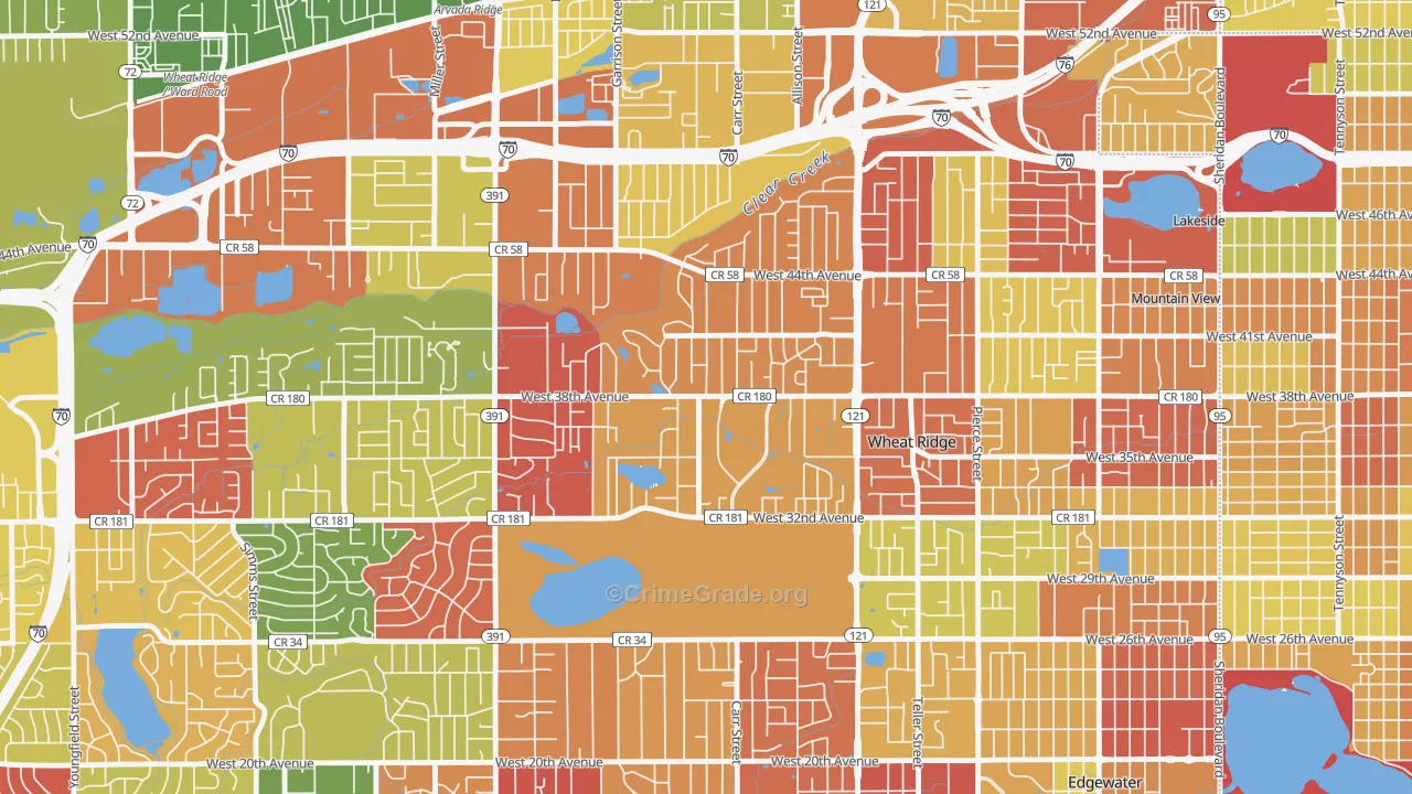 Bel Aire, Wheat Ridge, CO Map of Robbery Rates