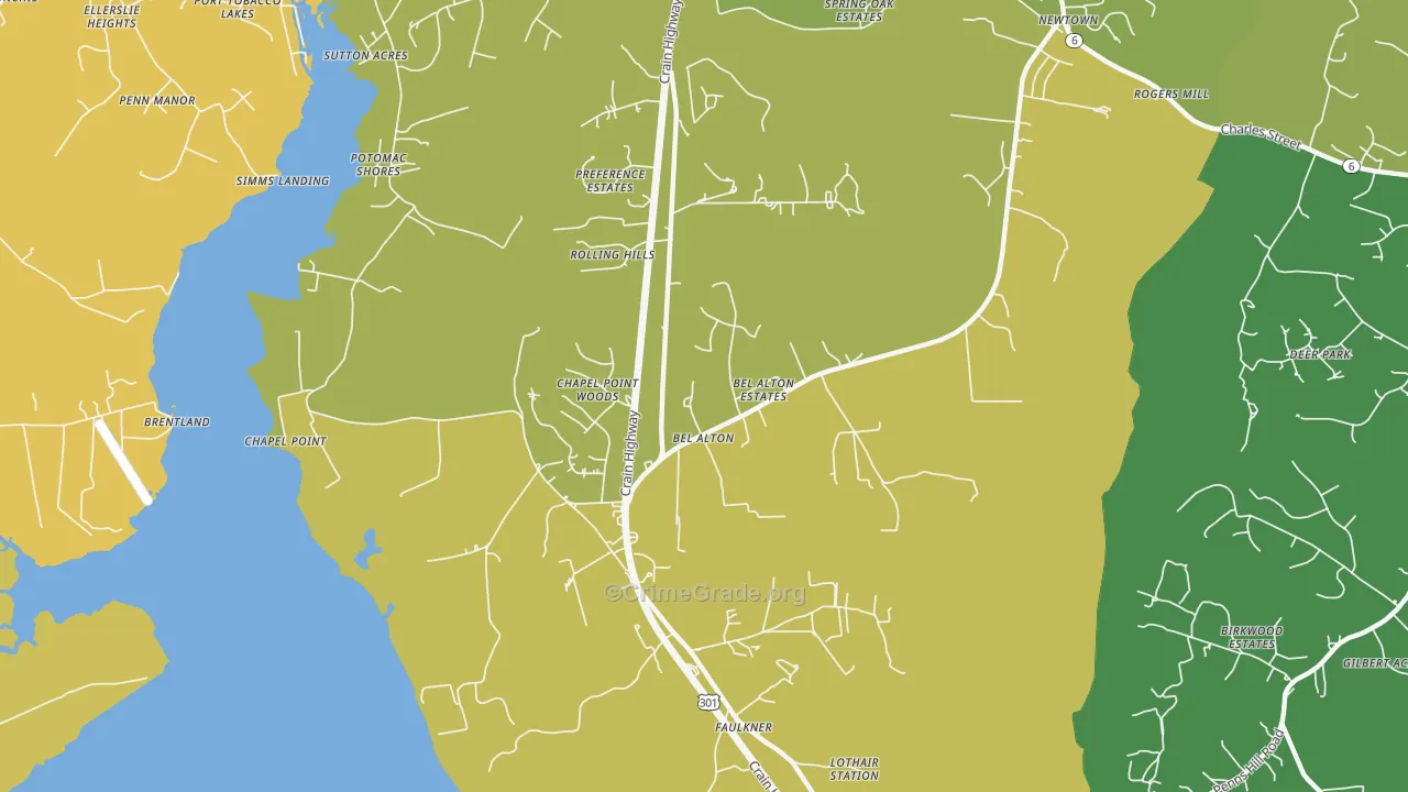 Bel Alton, MD Map of Robbery Rates