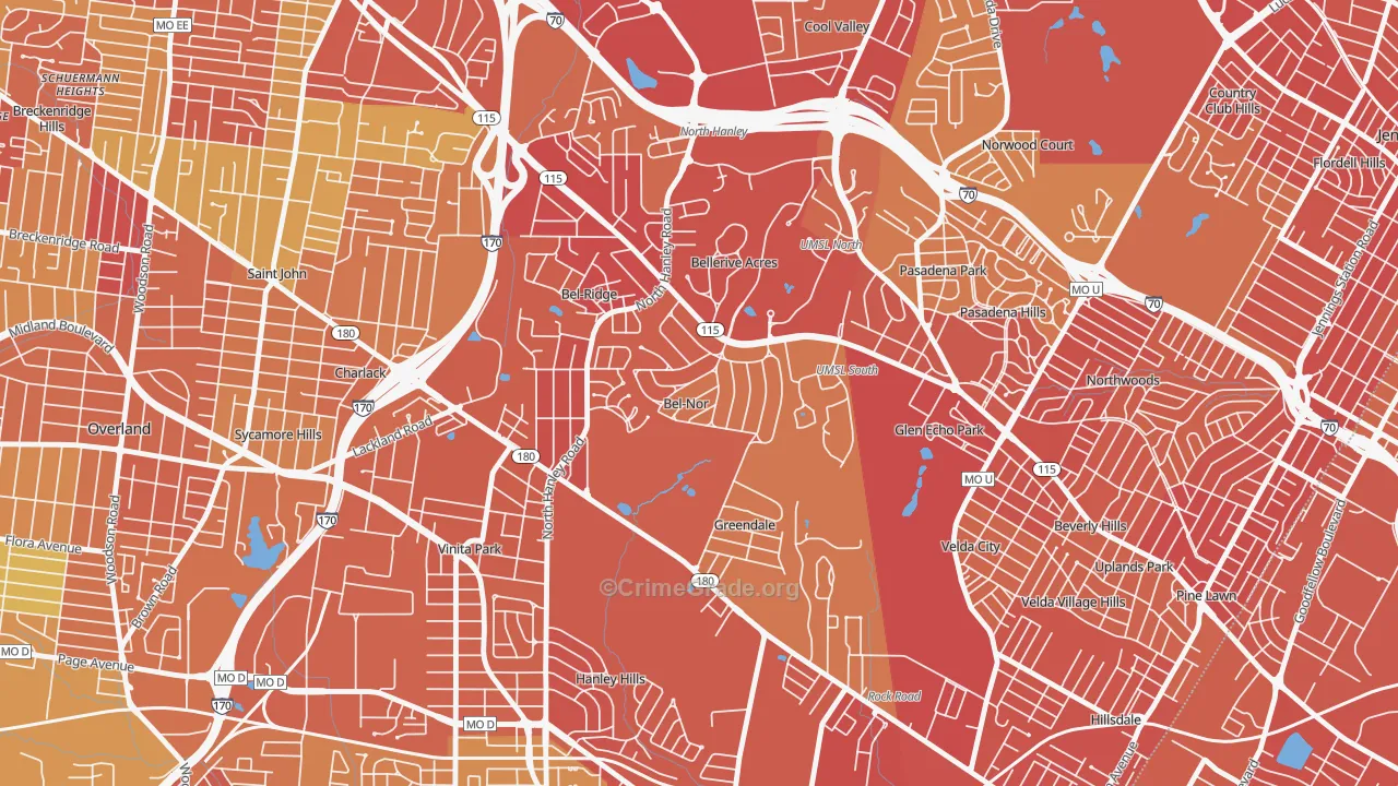 Bel-Nor, MO Map of Robbery Rates